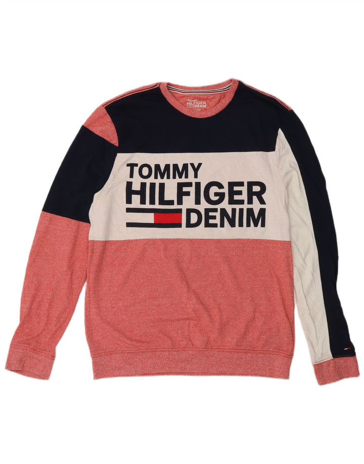 Женский свитер TOMMY HILFIGER UK 14, средний красный, цветных блоков