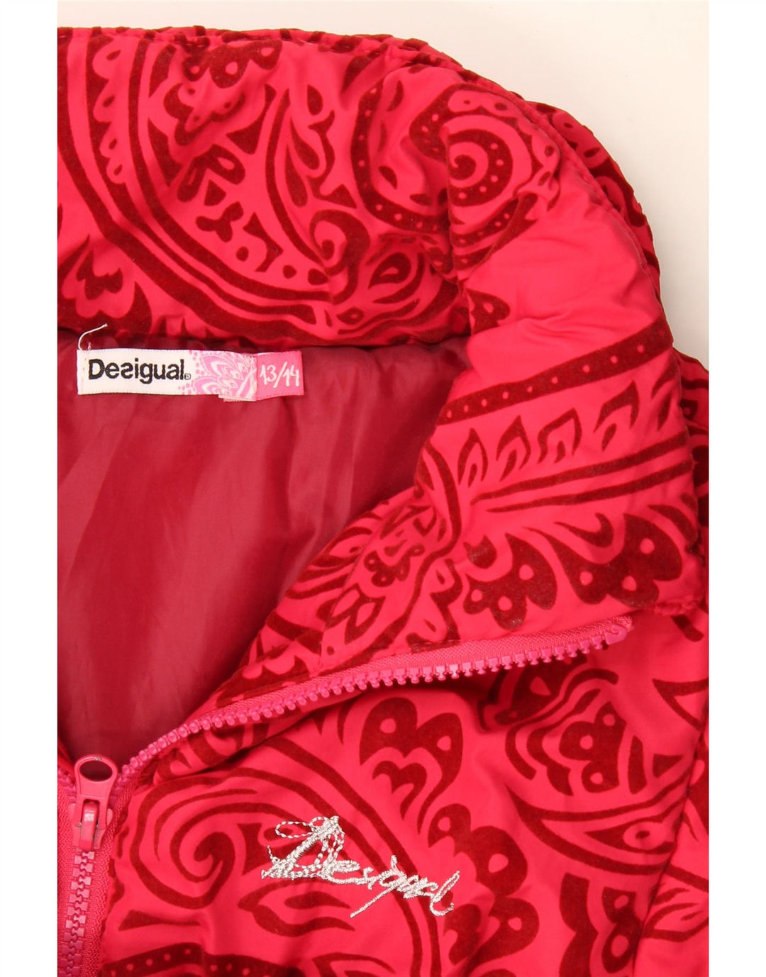 Пуховик Desigual для девочек 13-14 лет, красный с пейсли