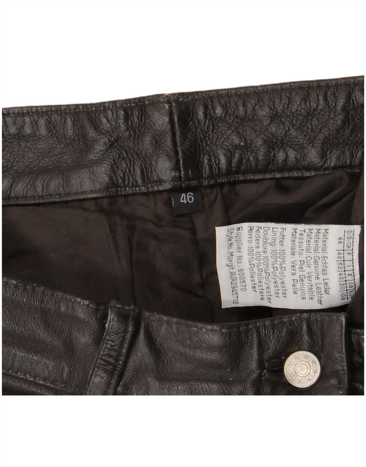 Винтажные женские прямые кожаные брюки IT 46, большие W34 L30, черные кожаные