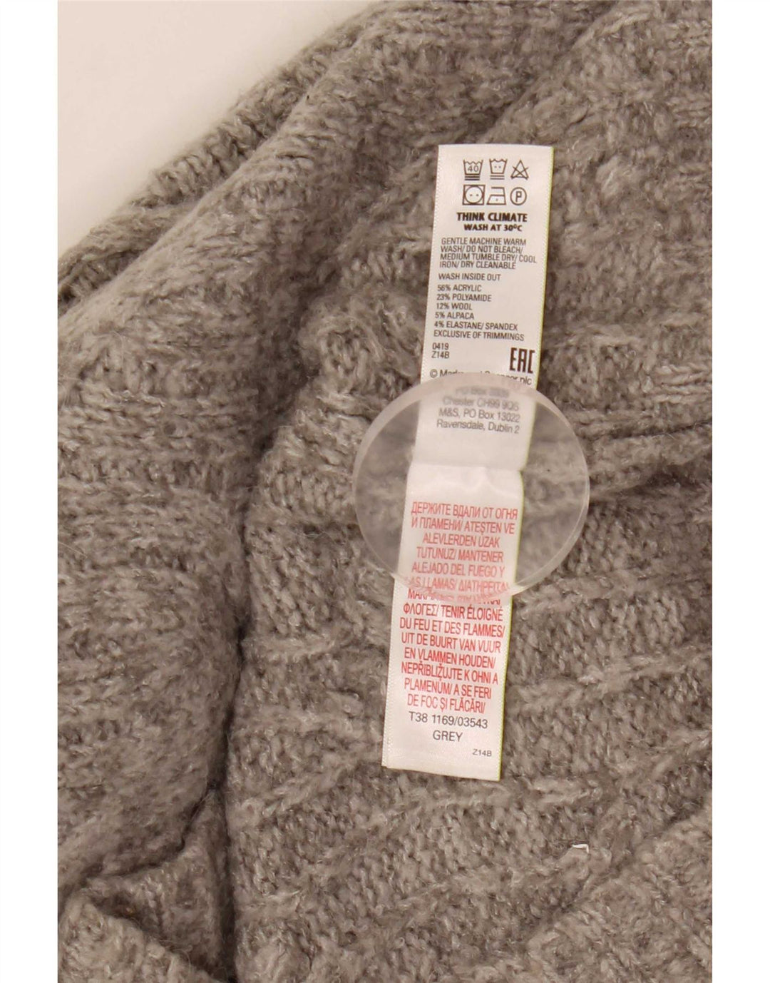 Женский свободный джемпер с высоким воротником Marks & Spencer, Великобритания 14, средний серый