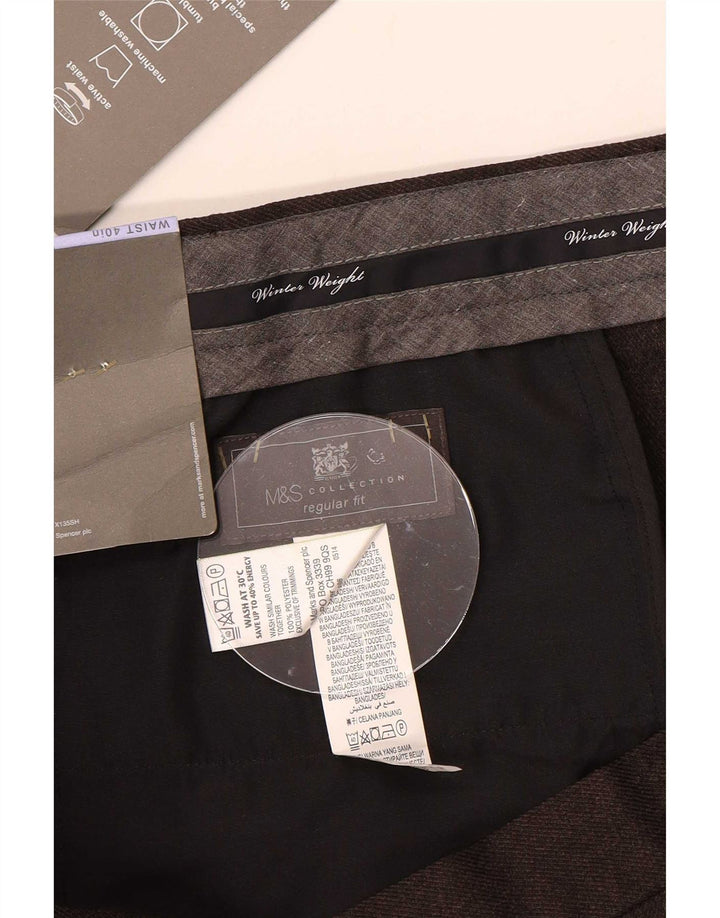 Мужские костюмные брюки классического кроя Marks & Spencer W40 L31 коричневые из полиэстера