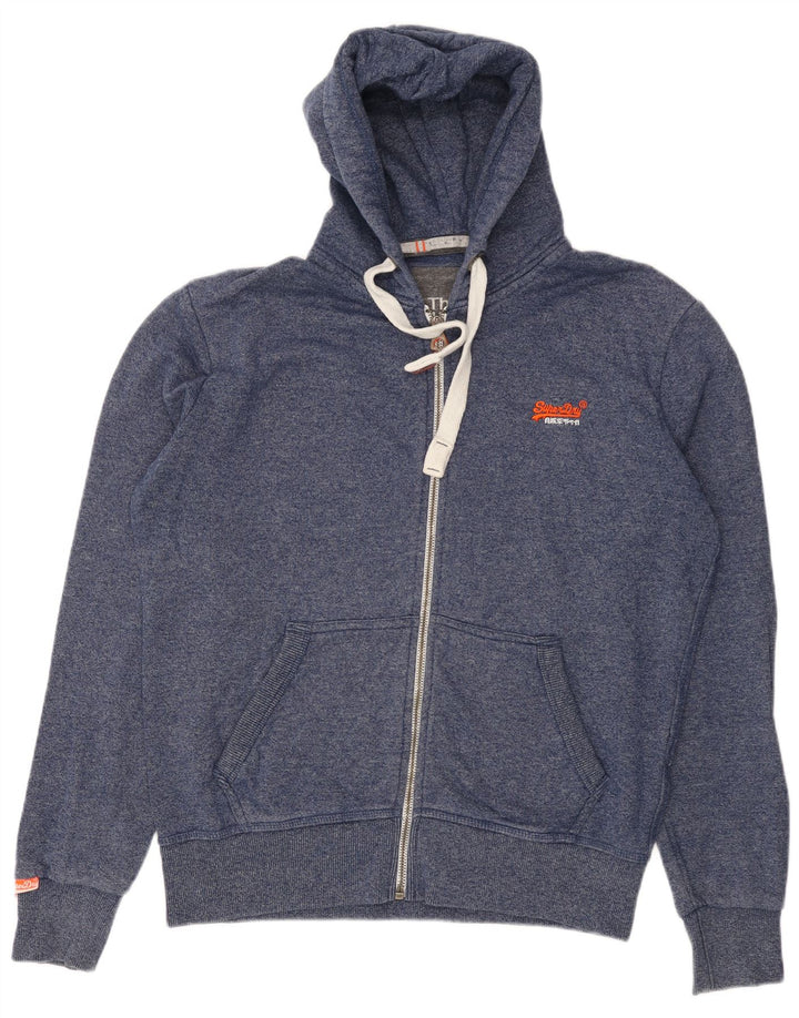 SUPERDRY Мужской свитер с капюшоном на молнии XL, темно-синий, хлопок с крапинками
