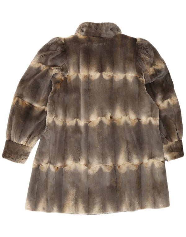 Винтажная женская шуба UK 14, большая кожаная серая полоска