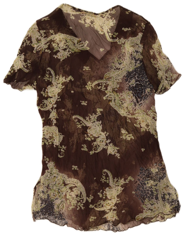 Vintage Womens Short Sleeve Tunic Dress UK 14 Medium Brown Floral