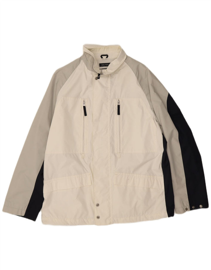 Мужская дождевик Nautica UK 40, большой белый нейлон с цветными блоками
