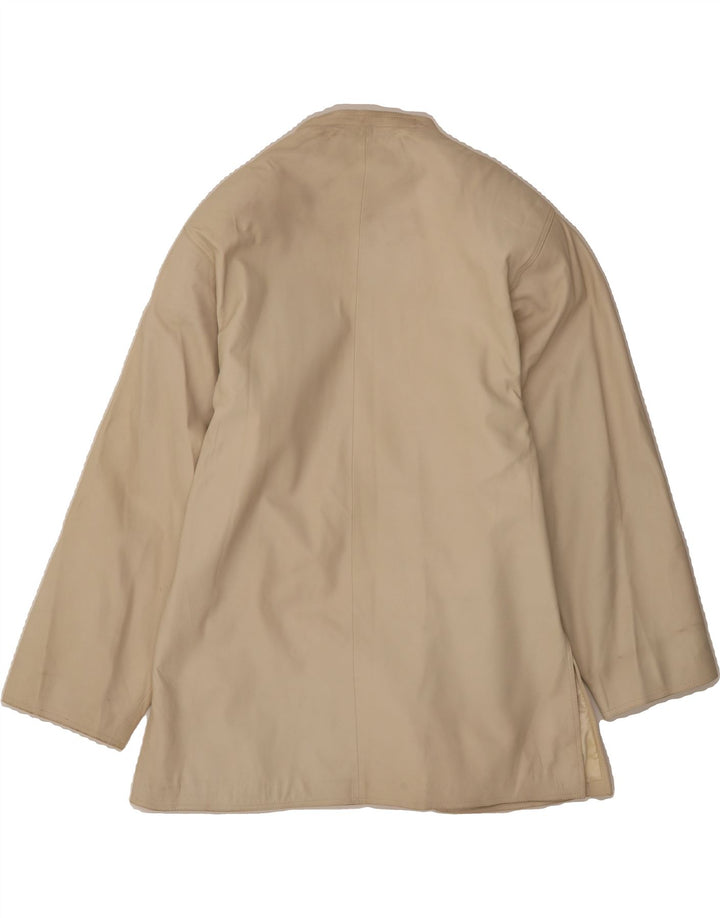 VINTAGE Womens Open Leather Coat IT 44 Medium Beige Vintage Vintage and Second-Hand Vintage from Messina Hembry 