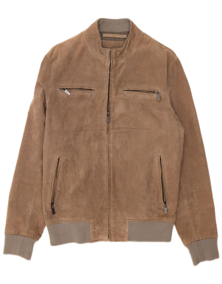 Винтажная мужская замшевая куртка-бомбер UK 38, кожа среднего серого цвета