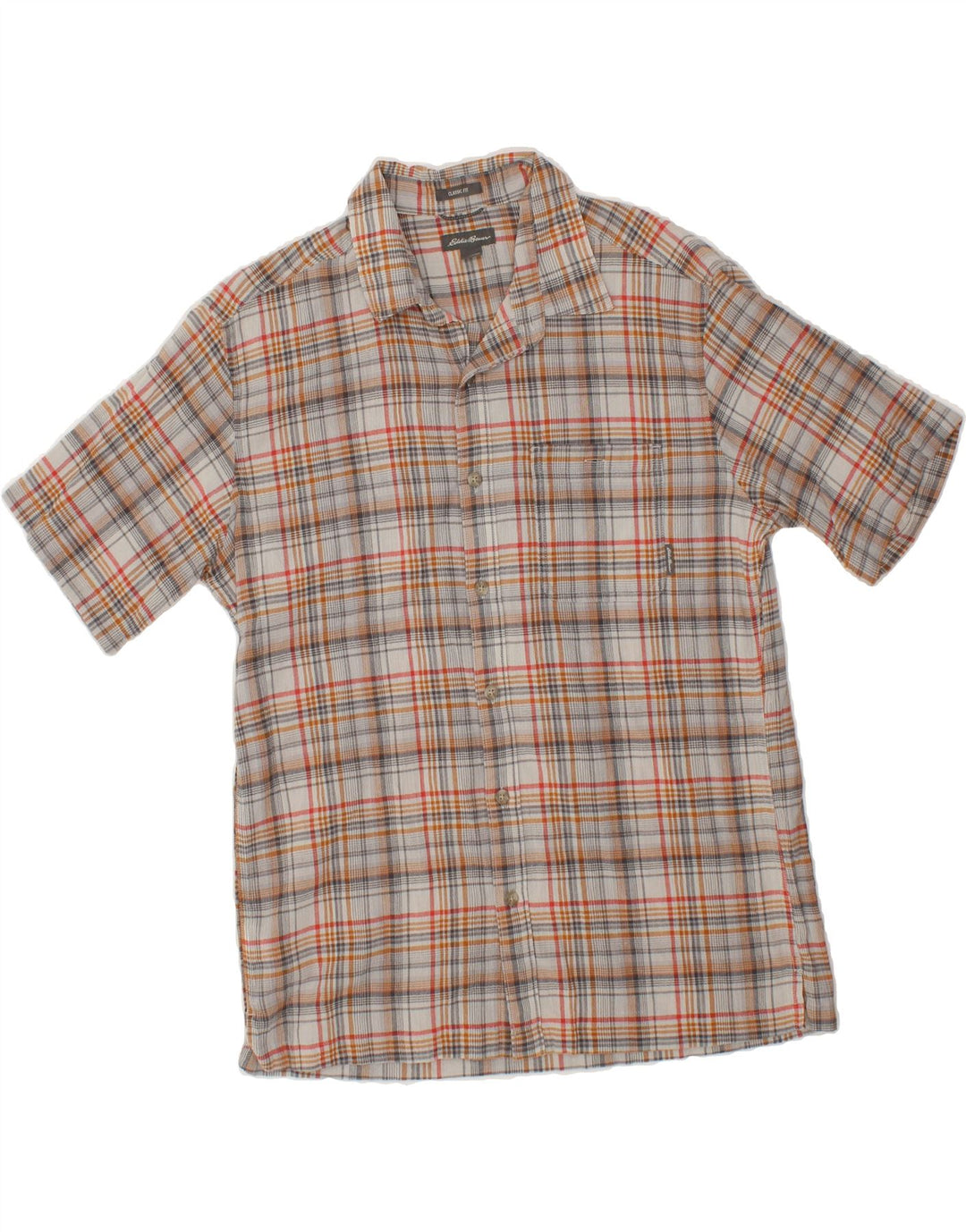 EDDIE BAUER Mens Classic Fit Short Sleeve Shirt Large Grey Check Cotton Vintage Eddie Bauer and Second-Hand Eddie Bauer from Messina Hembry 