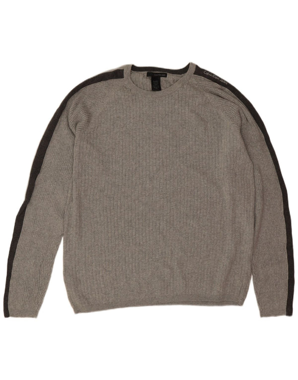 Мужской джемпер с круглым вырезом Calvin Klein Jeans 2XL, серый с цветными блоками