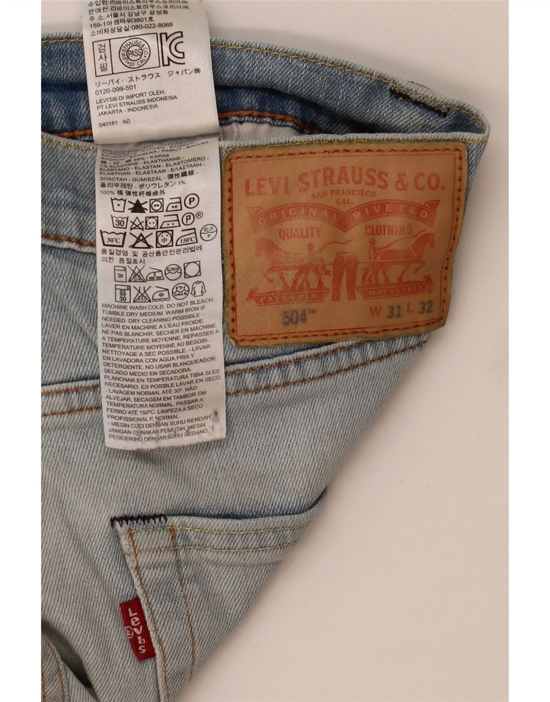 Мужские прямые джинсы Levi's 504 W31 L32 синие, хлопок