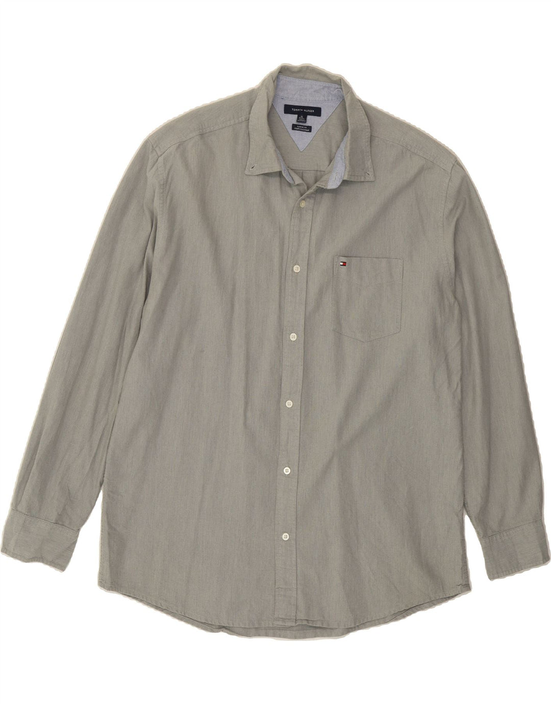 TOMMY HILFIGER Mens Classic Fit Shirt XL Grey Cotton Vintage Tommy Hilfiger and Second-Hand Tommy Hilfiger from Messina Hembry 