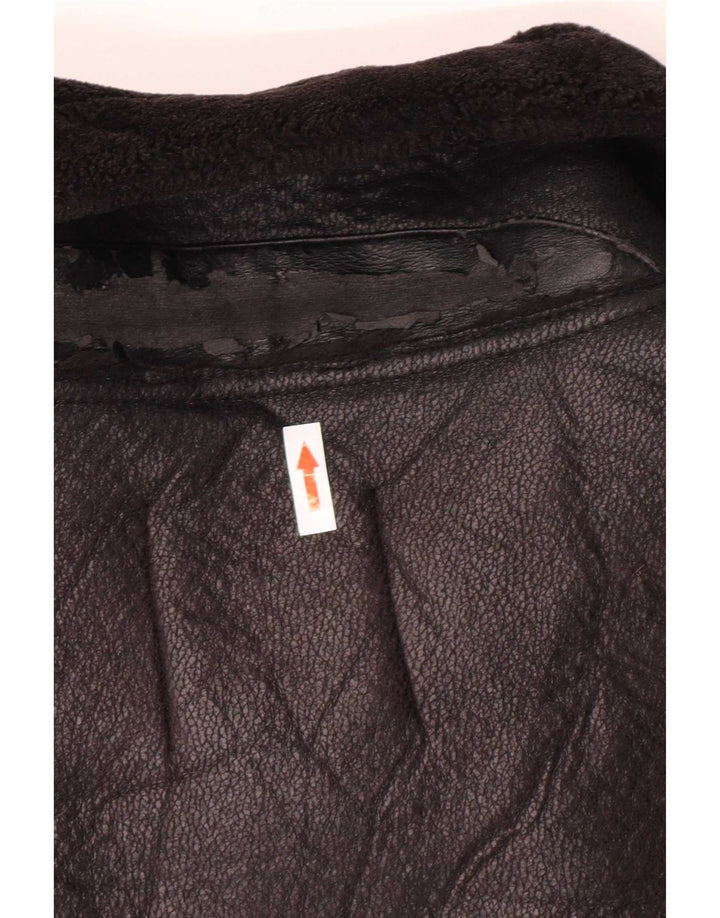 Женская куртка шерпа из искусственной кожи Zara UK 14, средний черный полиуретан