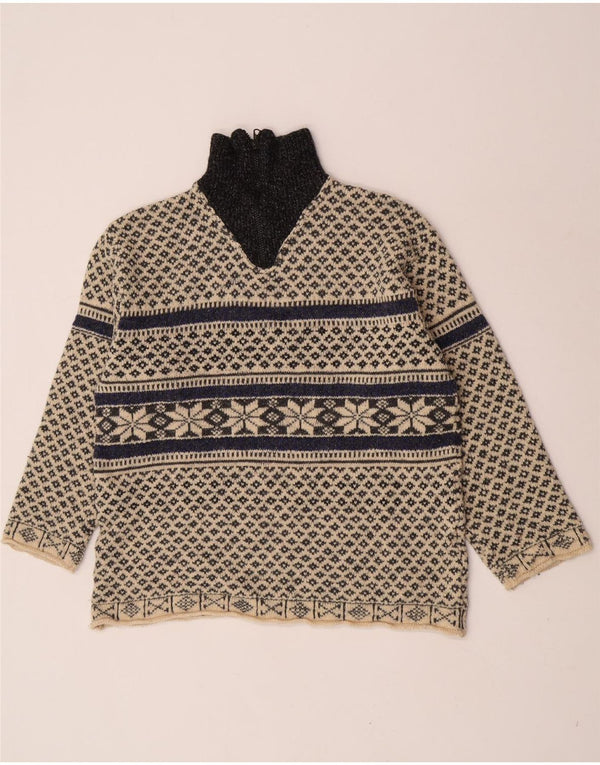 Винтажный мужской джемпер с воротником на молнии, XL, бежевый Fair Isle