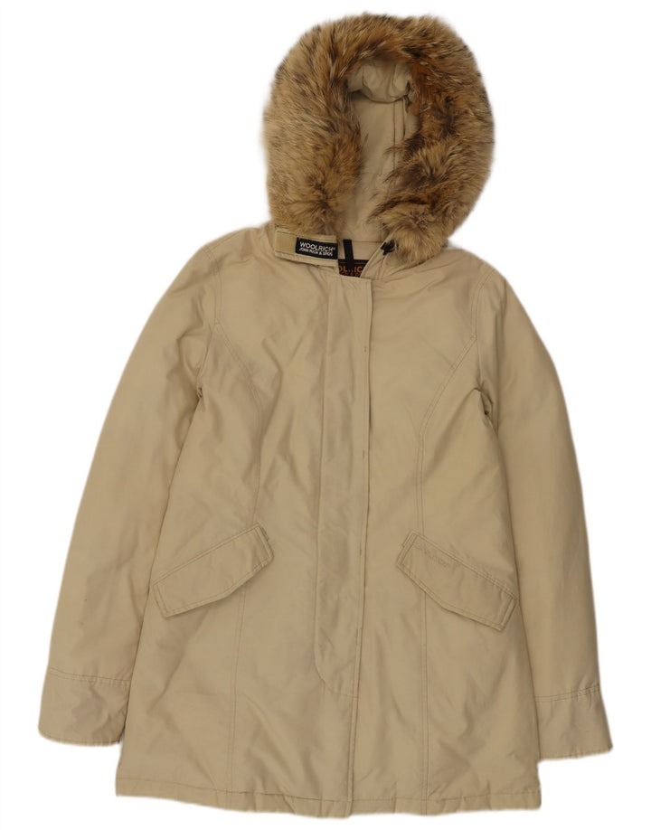 Женское стеганое пальто с капюшоном Woolrich UK 14, средний бежевый хлопок