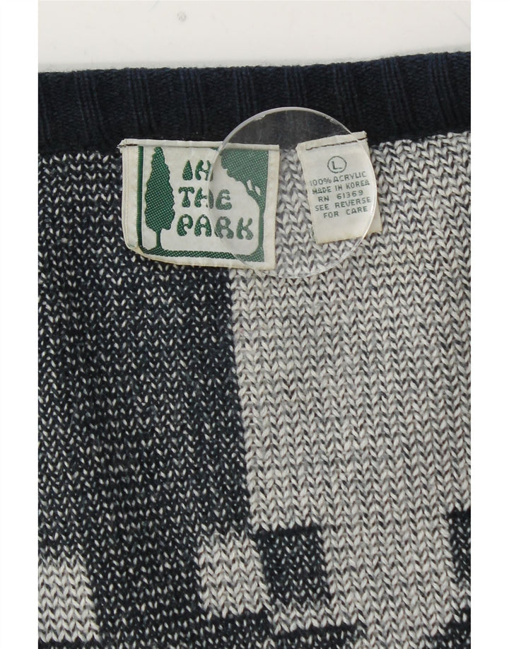 ВИНТАЖНЫЙ женский свободный кардиган-свитер UK 16, большой темно-синий с геометрическим узором