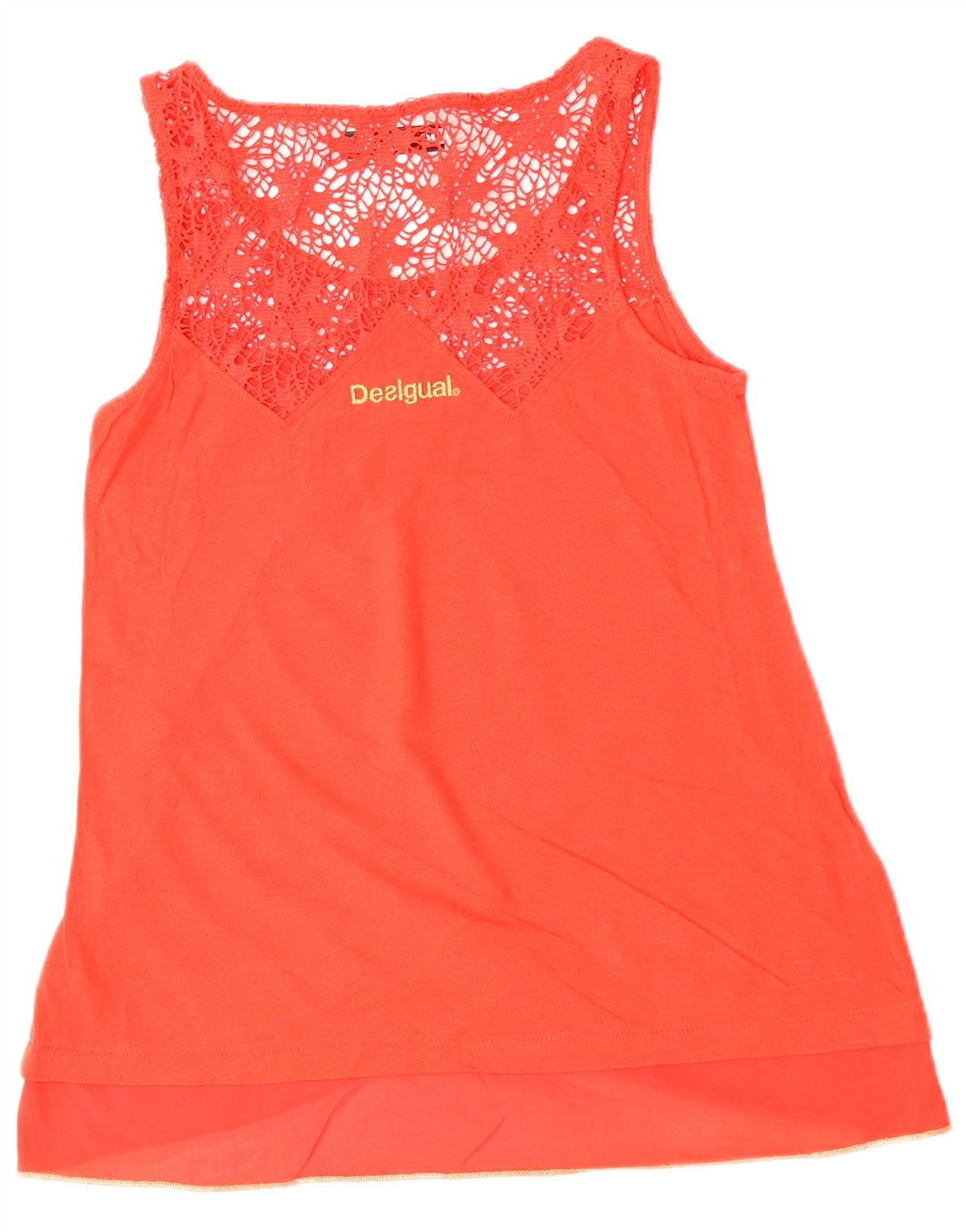 DESIGUAL Женская блузка без рукавов, топ UK 10, маленький красный хлопок с цветочным принтом