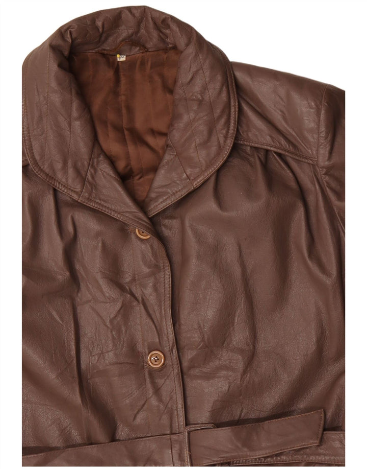 Винтажная женская кожаная куртка оверсайз IT 52 2XL Коричневая
