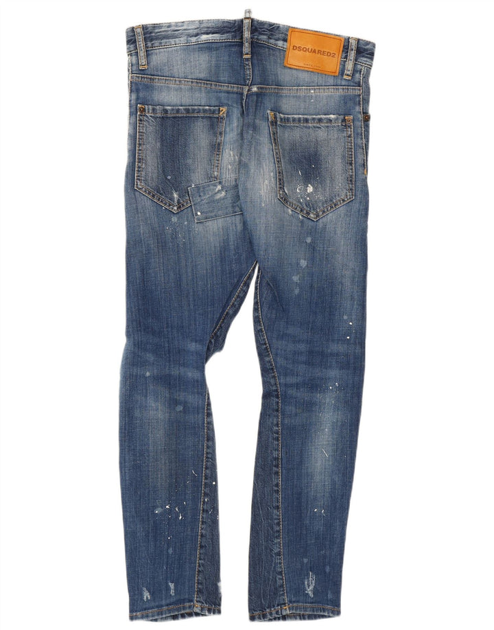 Dsquared2 Женские потертые узкие джинсы IT 42 Medium W30 L27 Синие пятнистые
