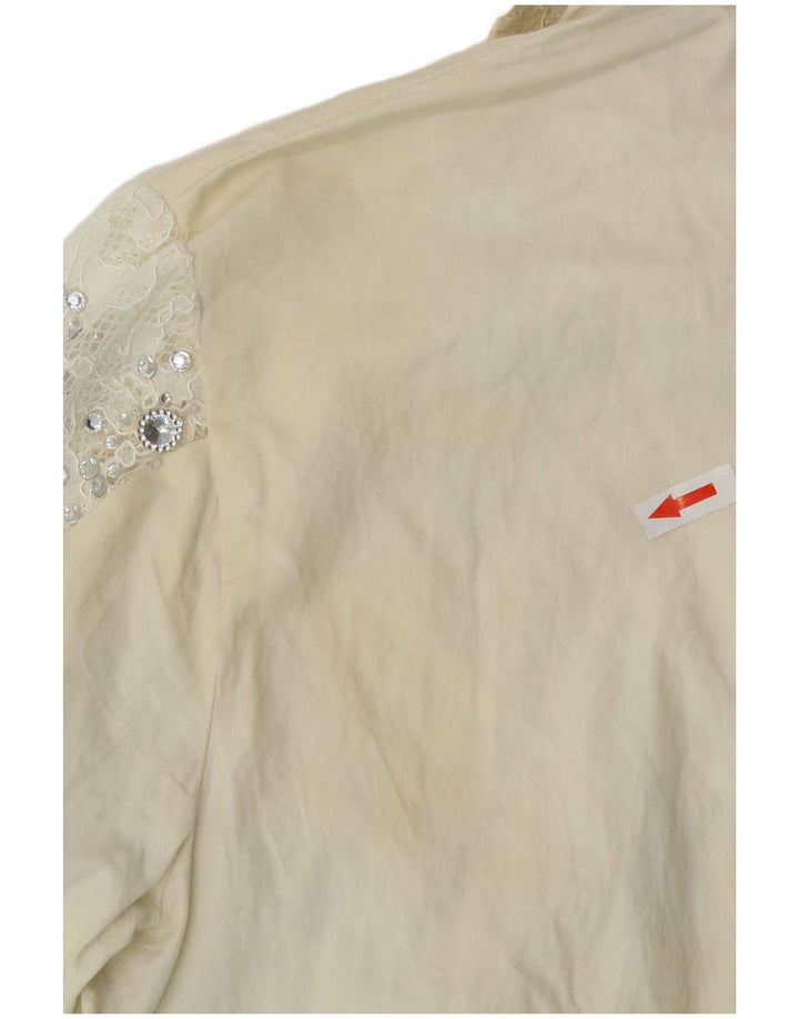 Винтажная женская блузка-рубашка UK 12, средний цвет с белым цветочным принтом