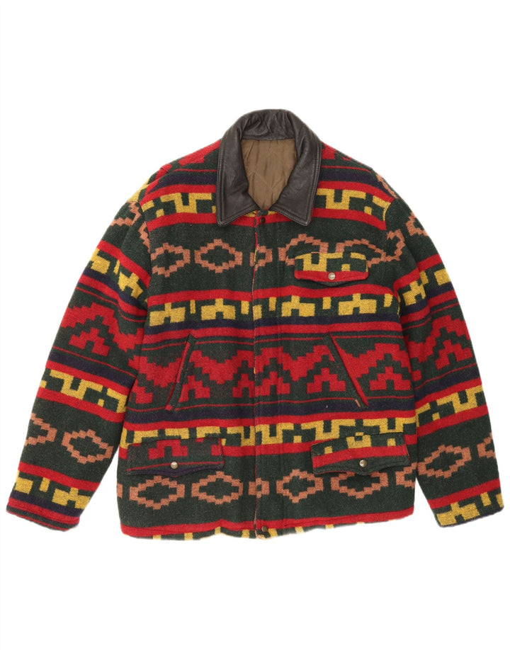 Винтажная мужская куртка в стиле милитари UK 40, большая разноцветная шерсть с геометрическим узором