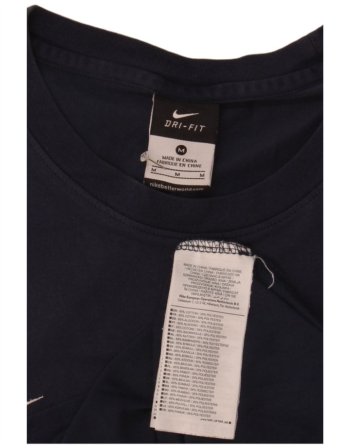 Мужская футболка Nike Dri Fit среднего размера, темно-синяя, хлопковая