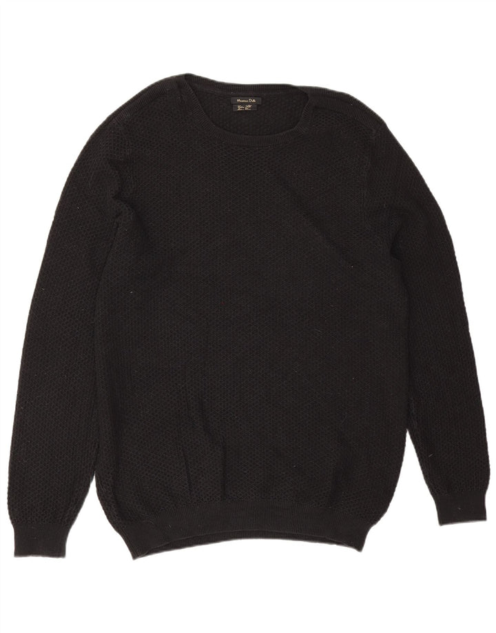 Мужской джемпер с круглым вырезом Massimo Dutti XL, черный хлопок