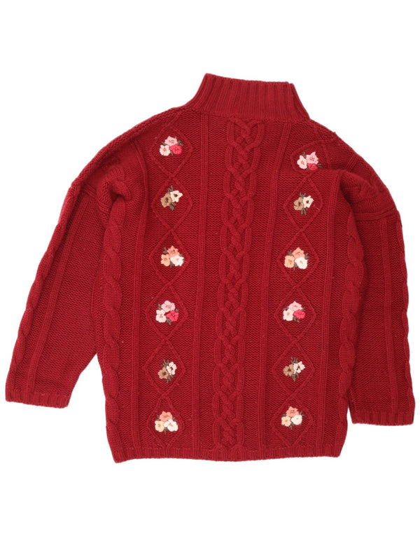 Винтажный женский джемпер с высоким воротником, Великобритания, 18 XL, красный цветочный принт