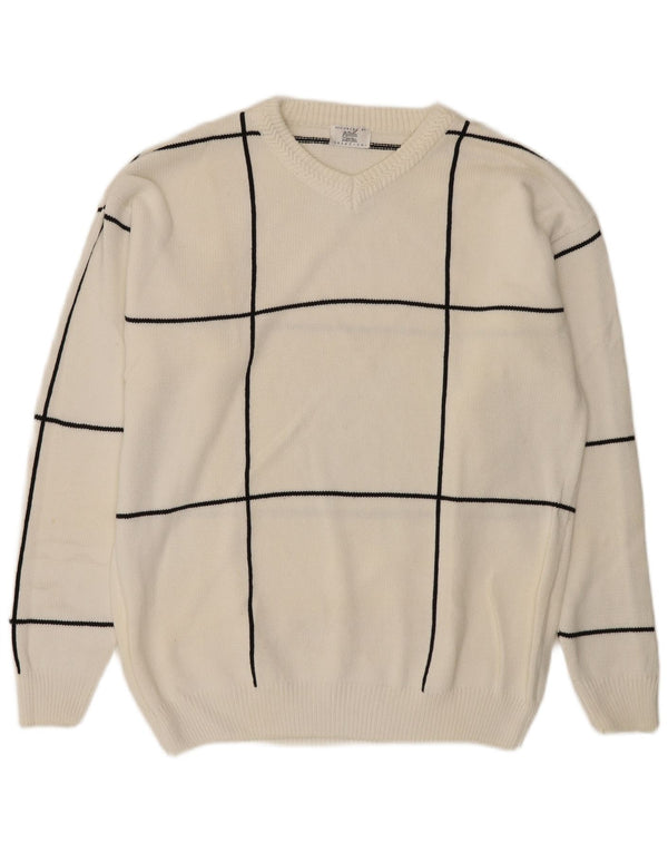 Женский джемпер с v-образным вырезом Alba Moda, Великобритания, 22/24, 3XL, хлопок в белую клетку