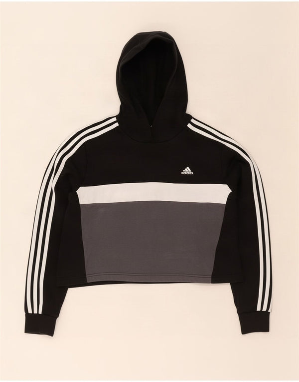 Джемпер с капюшоном Adidas для девочек 14-15 лет, черный, хлопок с цветными блоками