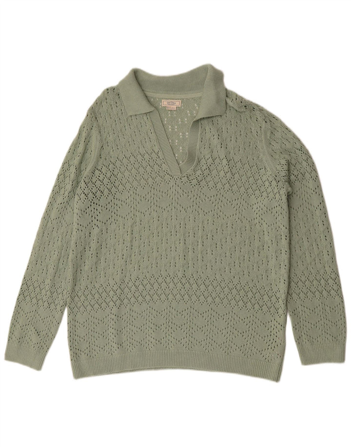 Женский свободный джемпер с воротником-поло Fat Face, Великобритания, 16, большой зеленый цвет