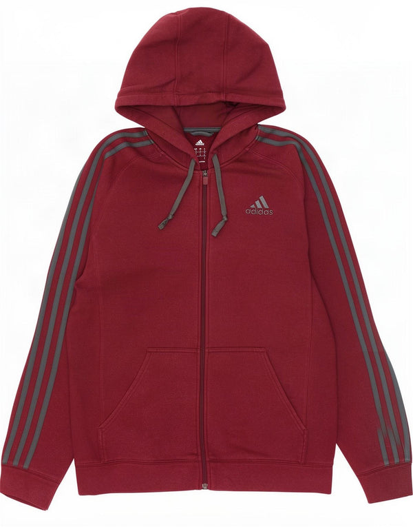 Adidas Mens Loose Fit Zip Hoodie Sweater Small Burgundy Cotton