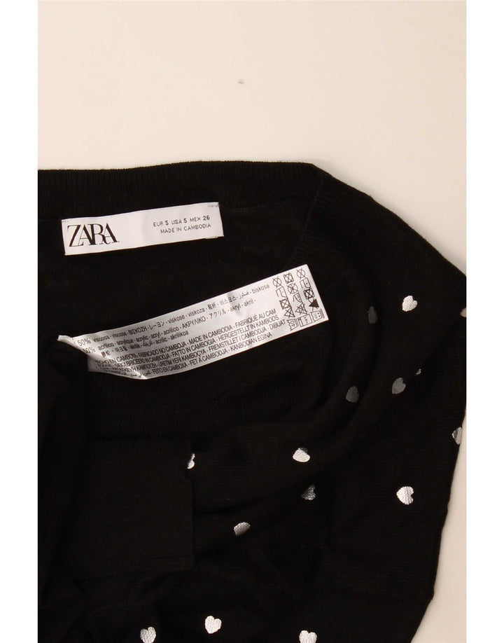 Женский джемпер с круглым вырезом Zara с абстрактным узором, размер UK 10, маленький черный
