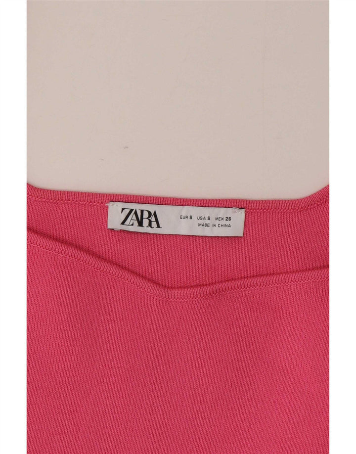 Женский укороченный топ на бретельках Zara UK 8, маленький розовый из полиэстера