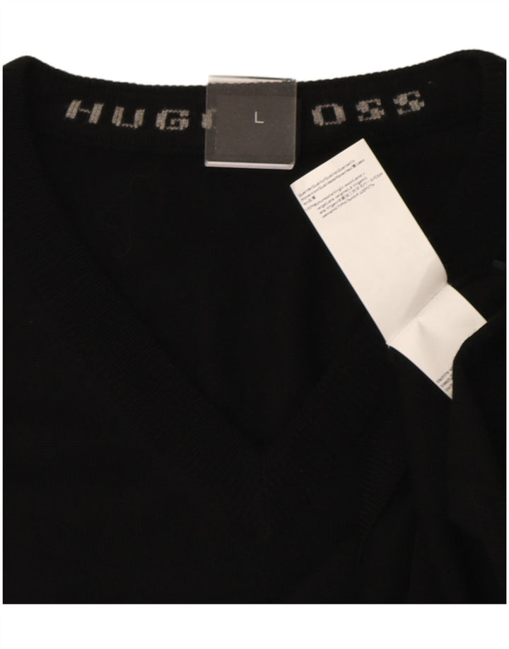 Мужской джемпер с v-образным вырезом Hugo Boss, большой черный шерстяной свитер