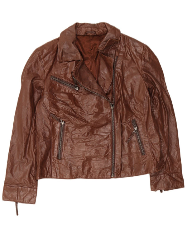 C & A Womens Leather Jacket UK 18 XL Brown
