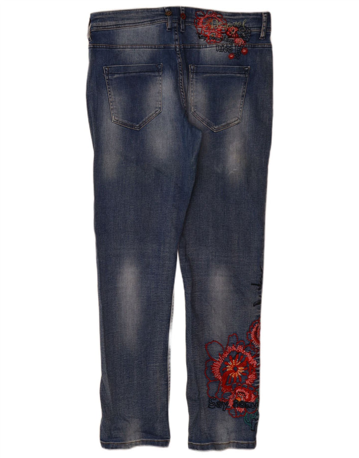 Женские узкие джинсы Desigual W32 L31 синие из полиэстера с цветочным принтом