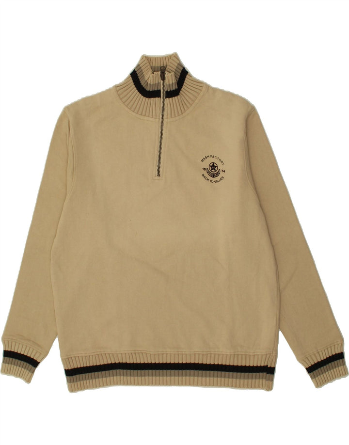 MASH Mens Zip Neck Jumper Sweater Large Beige Cotton Vintage Mash and Second-Hand Mash from Messina Hembry 