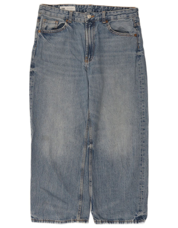 Женские укороченные джинсы с высокой талией Zara EU 38, маленькие W28 L24, синие, хлопок