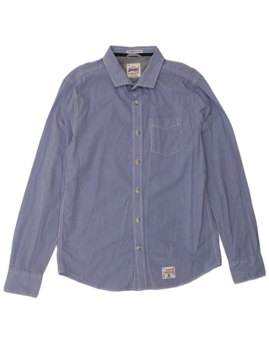 SUPERDRY Мужская рубашка XL из хлопка синего цвета в мелкую клетку