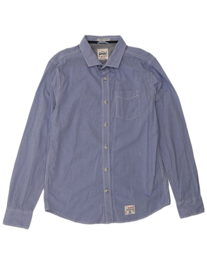 SUPERDRY Мужская рубашка XL из хлопка синего цвета в мелкую клетку