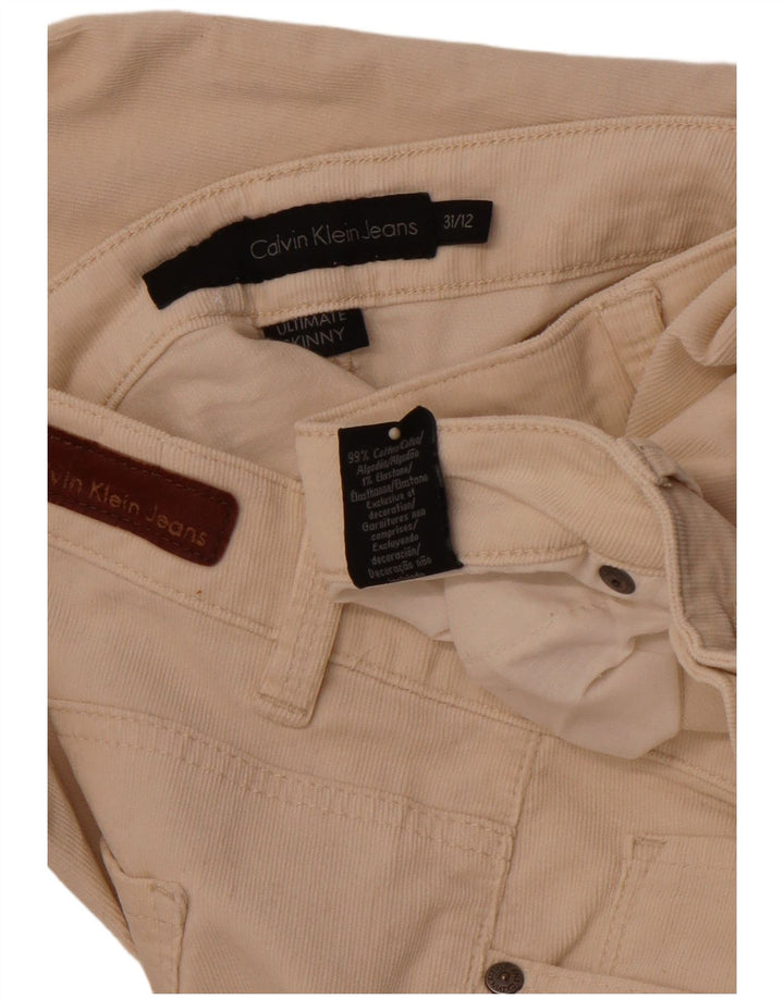 Женские вельветовые брюки скинни CALVIN KLEIN США 12, большие W31 L28, бежевые