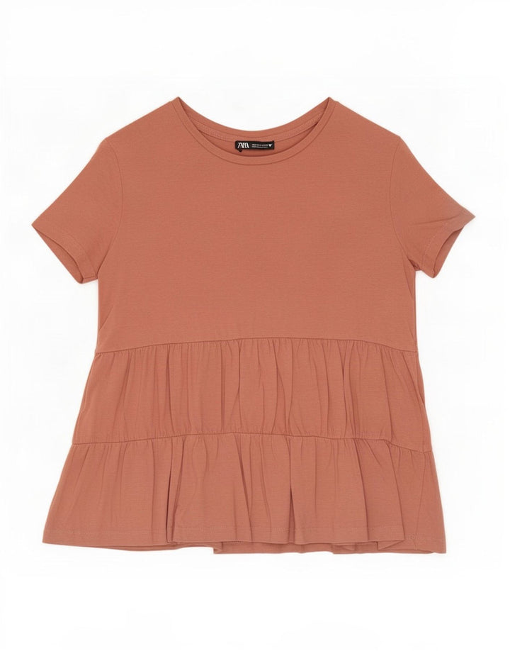 Женская блузка с коротким рукавом Zara UK 10, маленький коричневый цвет