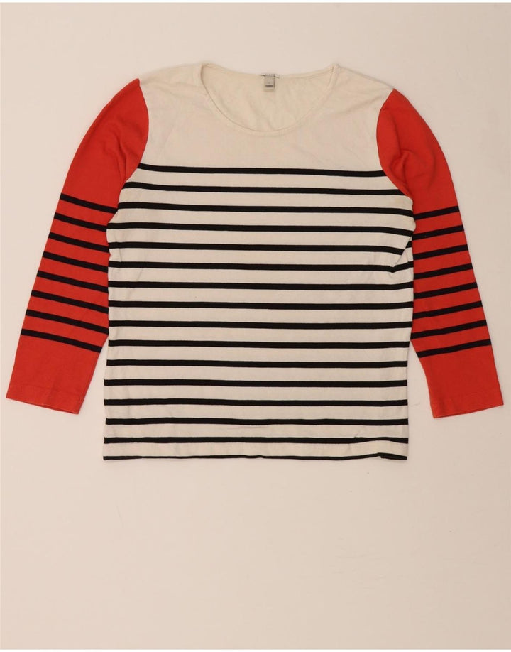 J. CREW Womens Top 3/4 Sleeve UK 14 Medium Off White Striped Cotton Vintage J. Crew and Second-Hand J. Crew from Messina Hembry 