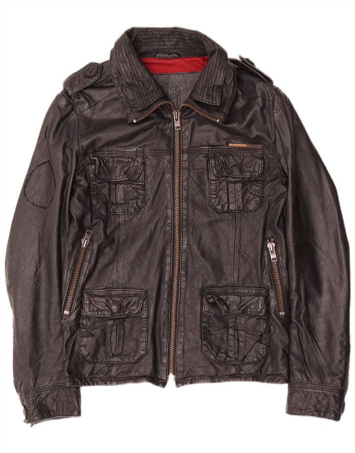 Мужская кожаная куртка в стиле милитари Superdry UK 36, маленькая черная кожаная