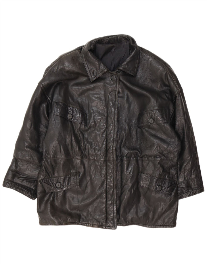 Винтажная женская кожаная куртка UK 18 XL, черная