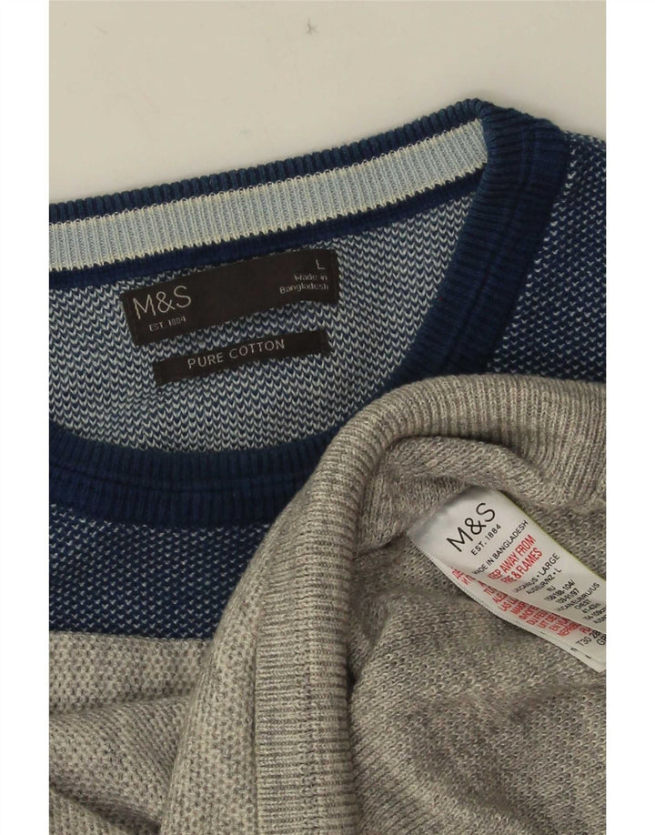 Мужской джемпер с круглым вырезом Marks & Spencer, большой серый хлопковый свитер с цветными блоками