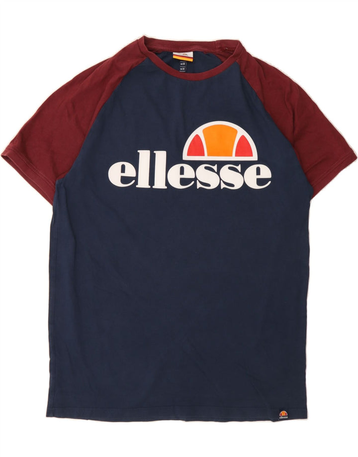 ELLESSE Mens Graphic T-Shirt Top Medium Navy Blue Colourblock Cotton Vintage Ellesse and Second-Hand Ellesse from Messina Hembry 