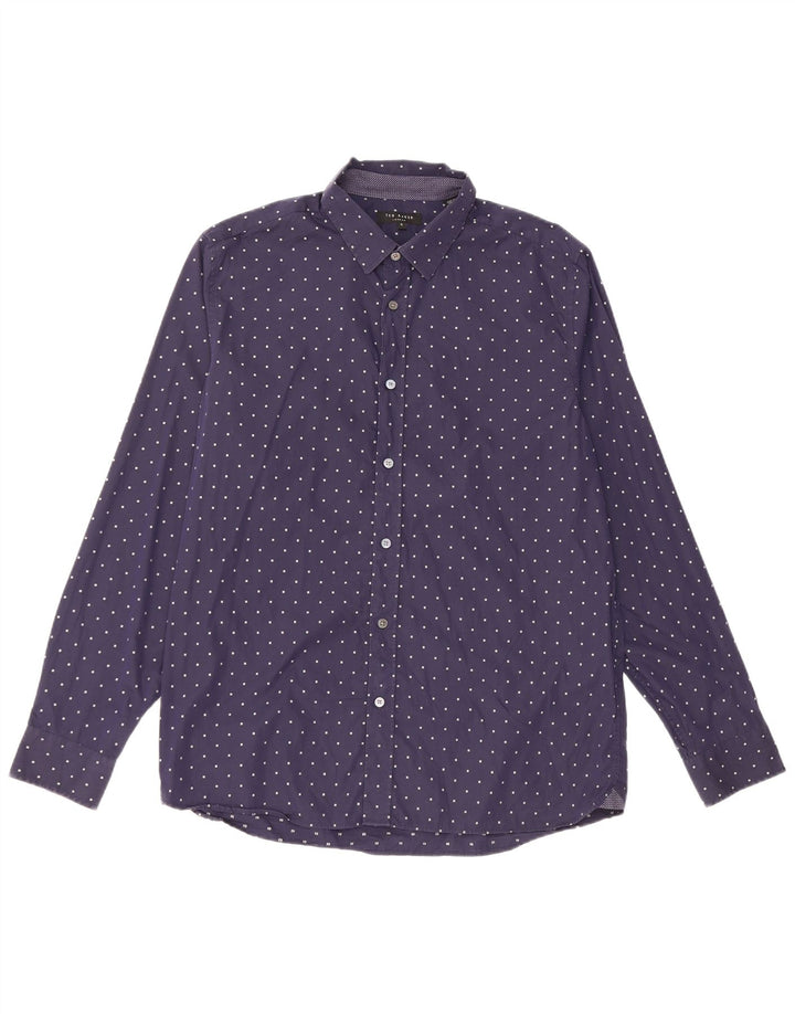 Мужская рубашка Ted Baker, размер 5 XL, темно-синяя, хлопковая в крапинку
