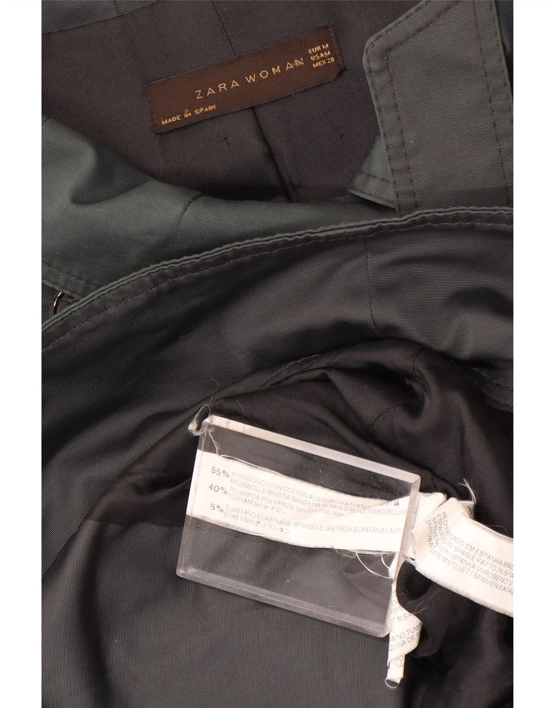 Женский короткий двубортный тренч Zara UK 14, хлопковый средний серый цвет