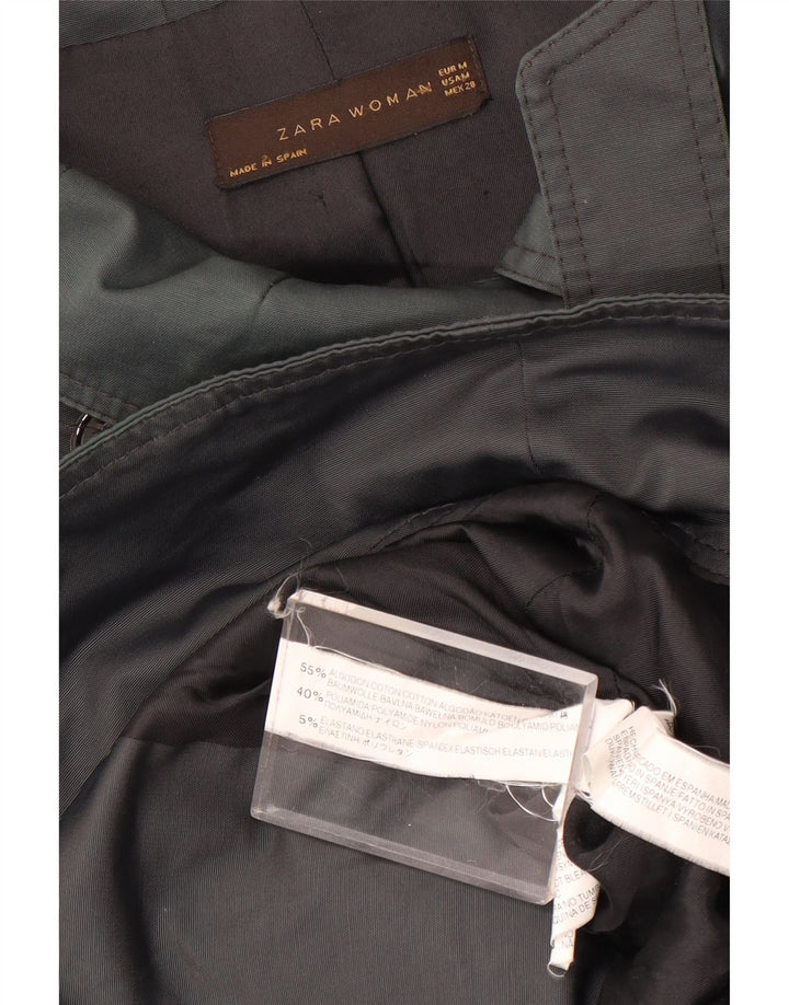 Женский короткий двубортный тренч Zara UK 14, хлопковый средний серый цвет